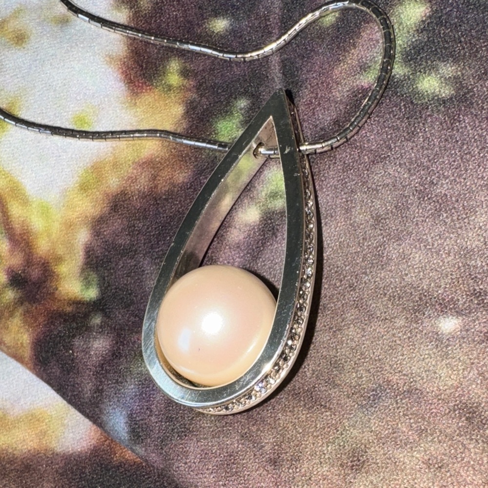 Brighton Silver and Cream Pearl Teardrop Necklace
